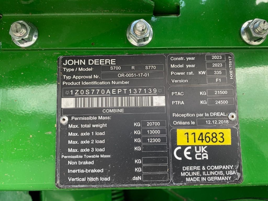 Moissonneuse JOHN DEERE S770 - photo slide 5