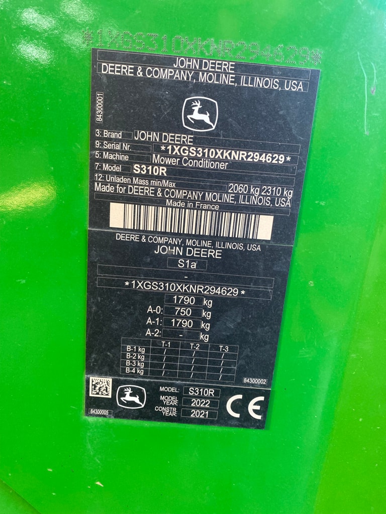 Faucheuse conditionneuse JOHN DEERE S 310 R - photo slide 4